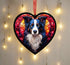 Border Collie Stained Glass Effect Heart Suncatcher